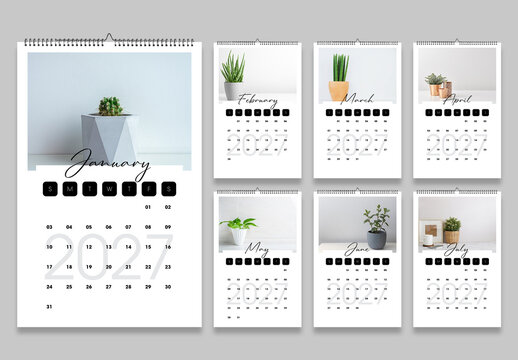 2027 Botanical Wall Calendar Template with Minimal Plant Photography