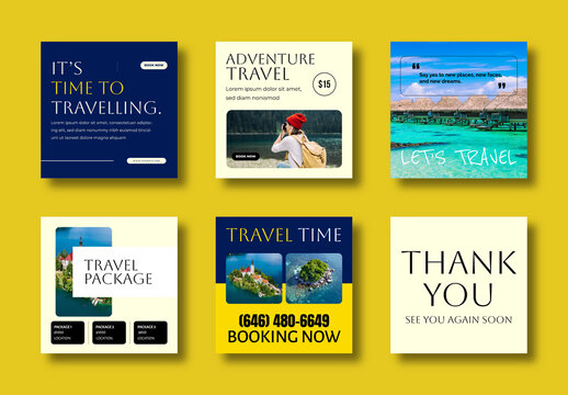 Travel Adventure Package Social Media Post Template Set