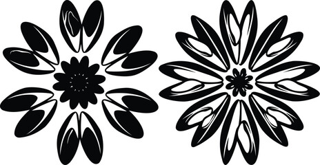 Fototapeta premium Two decorative black floral mandala flower shapes