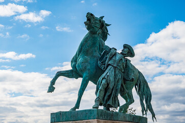 Fototapeta premium Statue to the horse trainer of Buda Castle in Budapest - Hungary