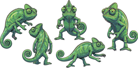 vector illustration clipart of chameleon with 5 poses semi realistic art style 02 © weng