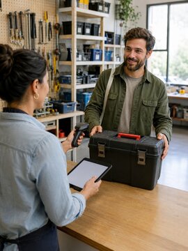 Contactless check in at a tool library with a tablet