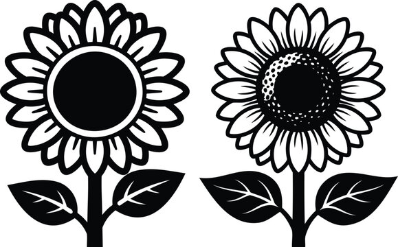 Two black and white sunflower flower icons