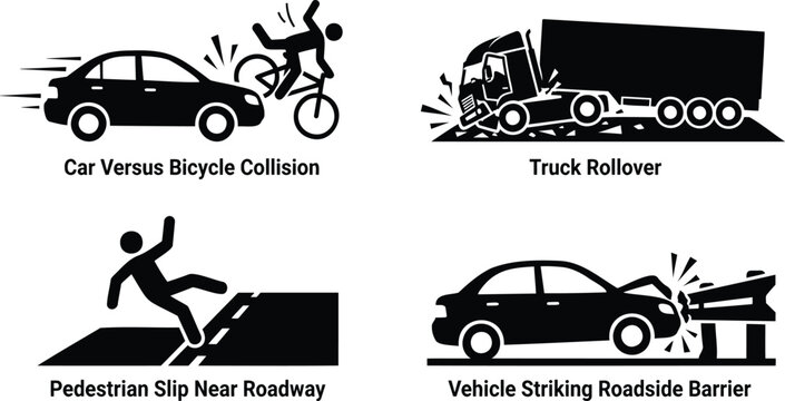 Set of road accident and traffic danger icons