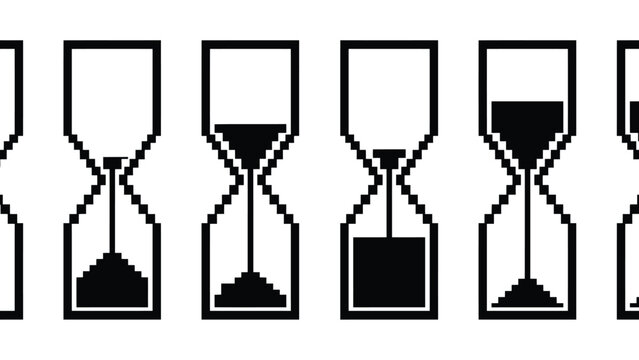 Reloj de arena pixelado que muestra las diferentes etapas del paso del tiempo
