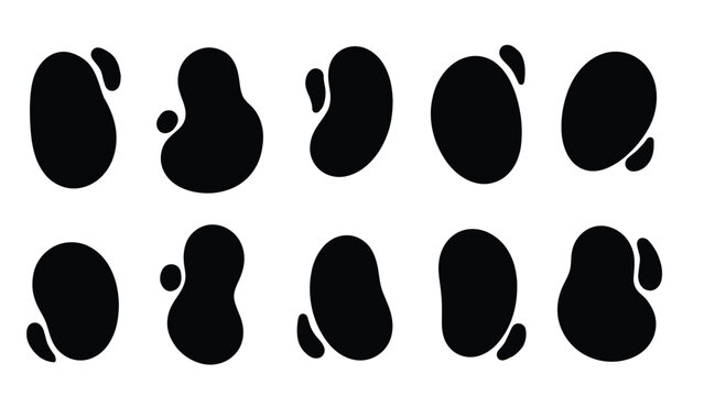 Conjunto de formas y manchas org&aacute;nicas abstractas negras sobre fondo blanco