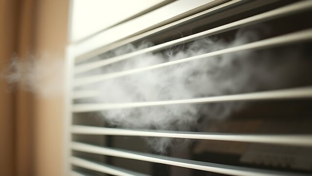 Cold mist blowing from air conditioning vent against warm interior air.
