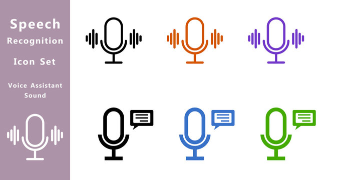 speech recognition microphone icon set voice assistant sound wave vector