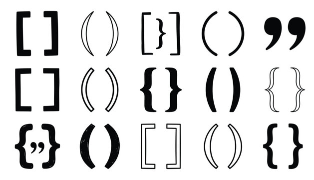 Brackets vector illustration set with hand drawn parentheses, square brackets, curly braces, punctuation marks and quotation symbols.