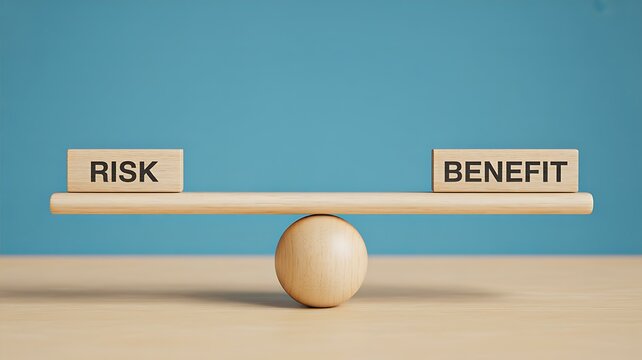 Risk and benefit balance concept with scale representing decision making and strategic evaluation
