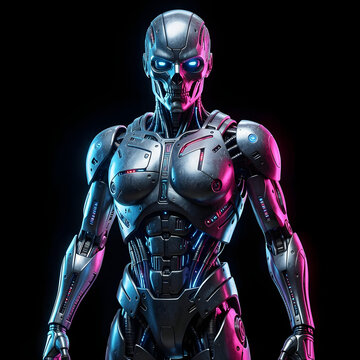 Terminator humanoid hunter killer robot black background