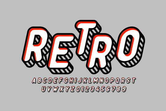 Retro 3D Shadow Font | Vintage Alphabet & Numbers Vector

