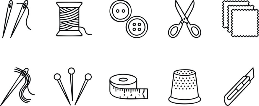 Set of hand drawn sewing and tailoring tool icons
