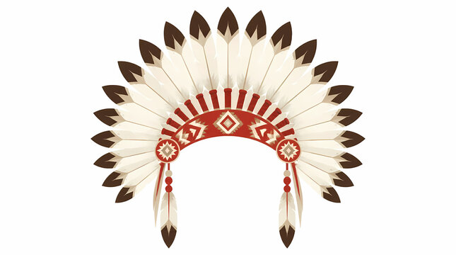 Feathered headdress adorned with geometric patterns and dangling beads worn by Native American culture in ceremonial or traditional context