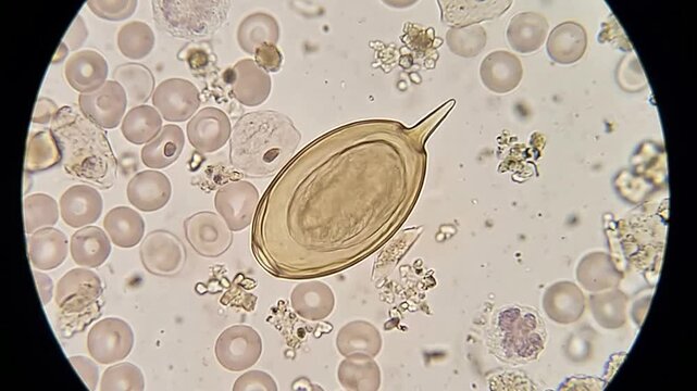 Microscopic View of Parasitic Worm Egg in Blood Sample