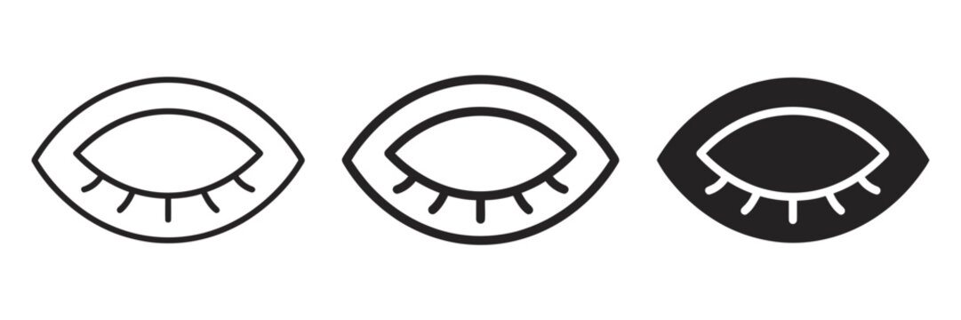 Closed eye icon line art vector, bold outline and silhouette design