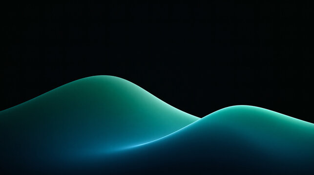 Abstract background featuring smooth glowing teal waves and soft light curves against a deep dark black surface for a modern digital wallpaper design