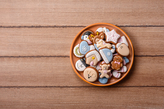 Gingerbread as a Christmas staple, sweet biscuits for the holiday. Gingerbread as a background