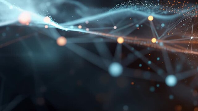 Mesmerizing digital landscape with vibrant flowing particles and interconnected glowing elements