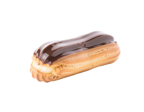Chocolate eclair pastry on transparent background for your design