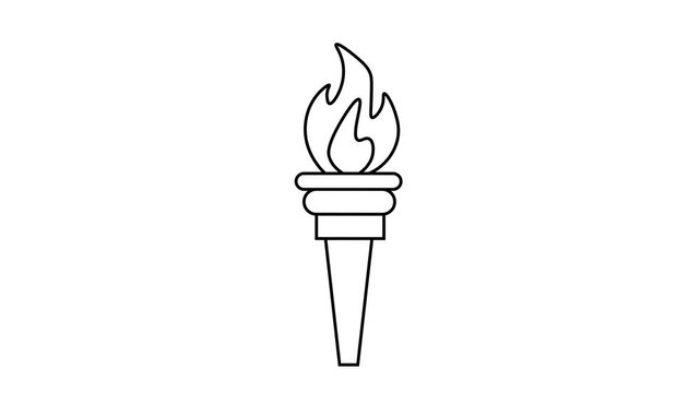 The black outlined torch remains stationary in the center, while the stylized flames at the top flicker and move continuously with a looping flame animation.