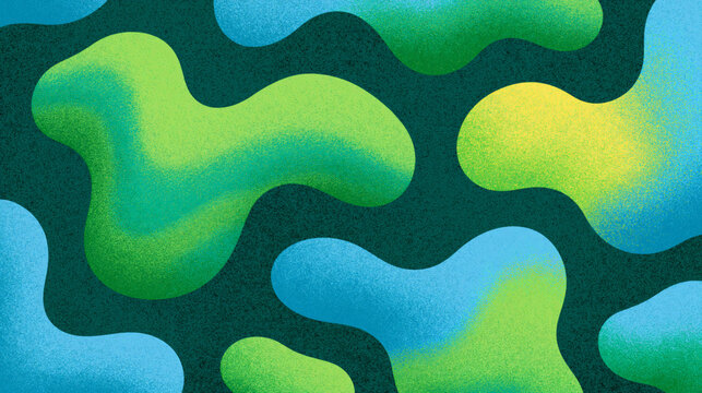 Abstract background featuring colorful smooth organic shapes with a soft grainy texture in shades of blue and green for modern digital design projects