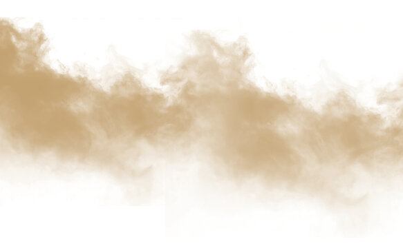 Dust sand soil smoke cloud particles isolated on transparent white background. Brown sandstorm smog sand dust explosion rising. Design elements for Compositing, covering, ove