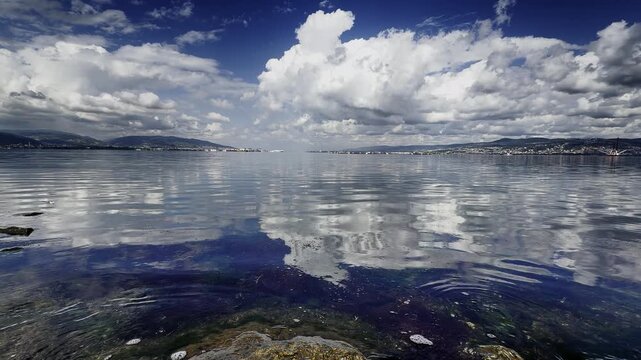 Panoramic View Of Izmit Bay With Cloud Reflections On Sea