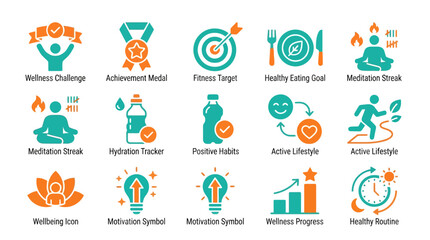 Fototapeta premium Colorful flat icons representing wellness and lifestyle concepts.