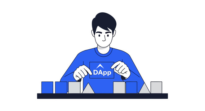 Web3 Developer Building a Decentralized Application DApp with Modular Blocks Vector Illustration for Fintech and Blockchain Technology Concept