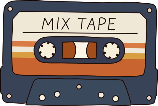Vintage retro audio cassette tape mixtape cute hand drawn doodle illustration.