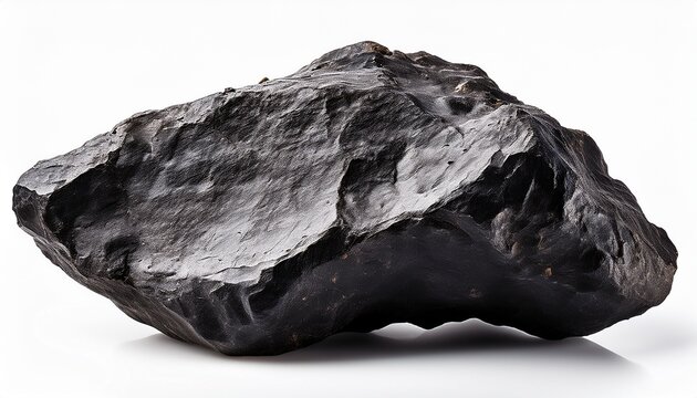 raw rare stone floating black rock meteorite material isolated on white background
