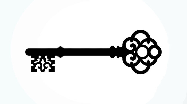 Helloween Vintage skeleton key silhouette, antique ornate metal key vector, black decorative old door key icon for security and mystery concepts Vector