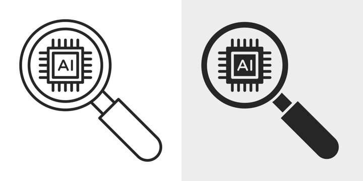 AI Search Engine Icon represents intelligent search, information discovery, and smart data retrieval with editable outline and filled vector illustration.