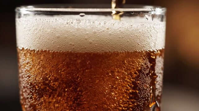 Refreshing Bubbly Drink Poured into Glass with Condensation