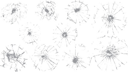 Obraz premium Broken glass texture with realistic cracked transparent overlay set Shattered glass crack pattern isolated on transparent background