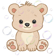 Fototapeta premium teddy bear with transparent soal bubbles