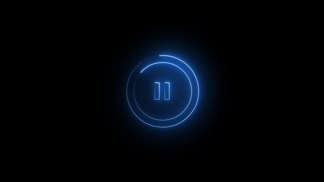 neon media player pause icon. audio play stop control circle pause button on.