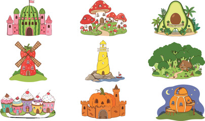Fototapeta premium Colorful Architecture Clipart Bundle for Travel Design