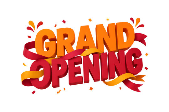 Red and golden 3D Grand Opening sign template with floral corners for event invitation and marketing.