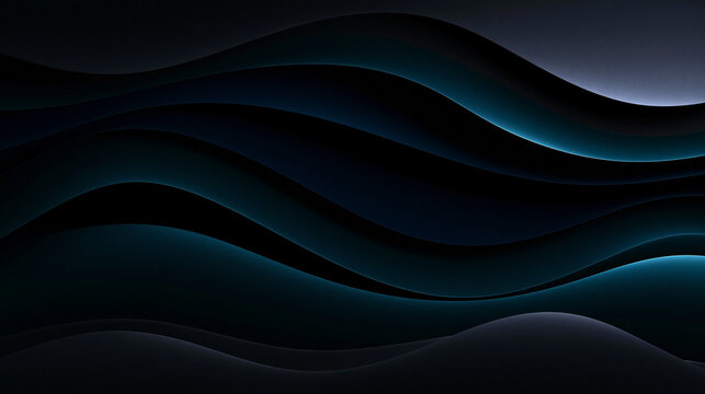 Abstract Layered Waves Dark Background Blue Teal