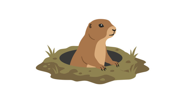 Cute Marmot Groundhog or Prairie Dog Peeking from Underground Burrow Hole, Wildlife Vector Illustration Element