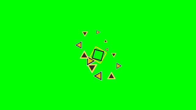 Abstract geometric shapes arranged in a circular pattern on green screen