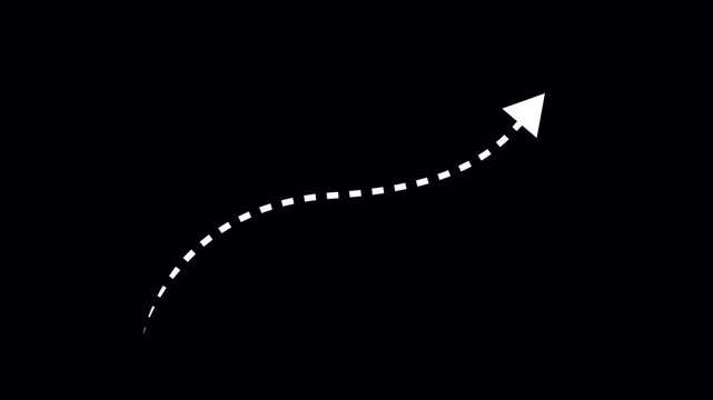 Animated white dotted arrow on transparent background with alpha channel.