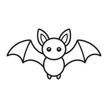 Cute cartoon bat outline illustration for halloween design template sticker icon