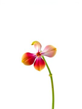 A small, aromatic flower with three lobes and a long stem isolated on white background, flower, yellow
