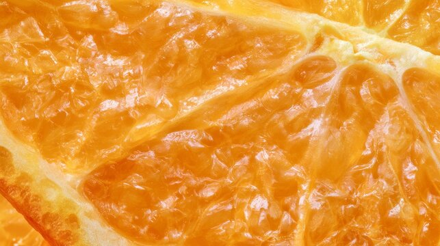 Close-up fresh orange slice showing juicy pulp, vibrant segments and natural texture details, representing healthy fruit nutrition, citrus freshness, organic food, refreshing summer lifestyle concepts