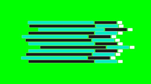 Abstract composition of layered horizontal bars in cyan and black on green