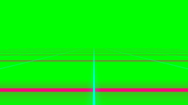 Neon grid lines receding into a vibrant bright green digital horizon