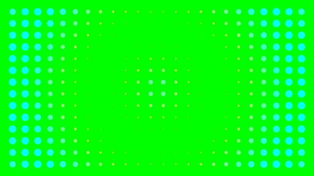 Vibrant cyan halftone dot pattern on a bright solid neon green background